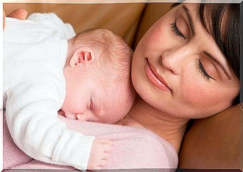 Baby rests on the mother's chest