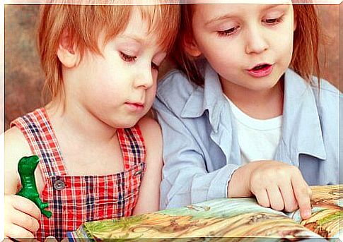 Children read a story